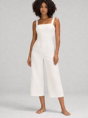 Wilfred Aritzia Ivory Square-Neck Cropped Wide-Leg Jumpsuit in Size 10